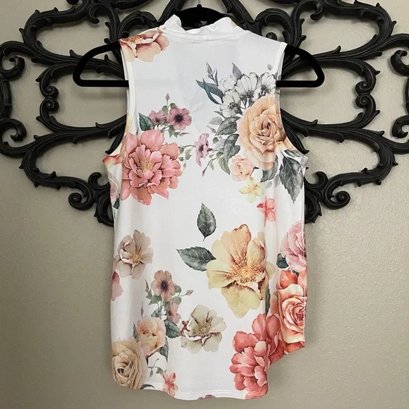 GAZE Top Sleeveless V-Neck Mock Turtleneck Floral Size Small - Picture 4 of 9